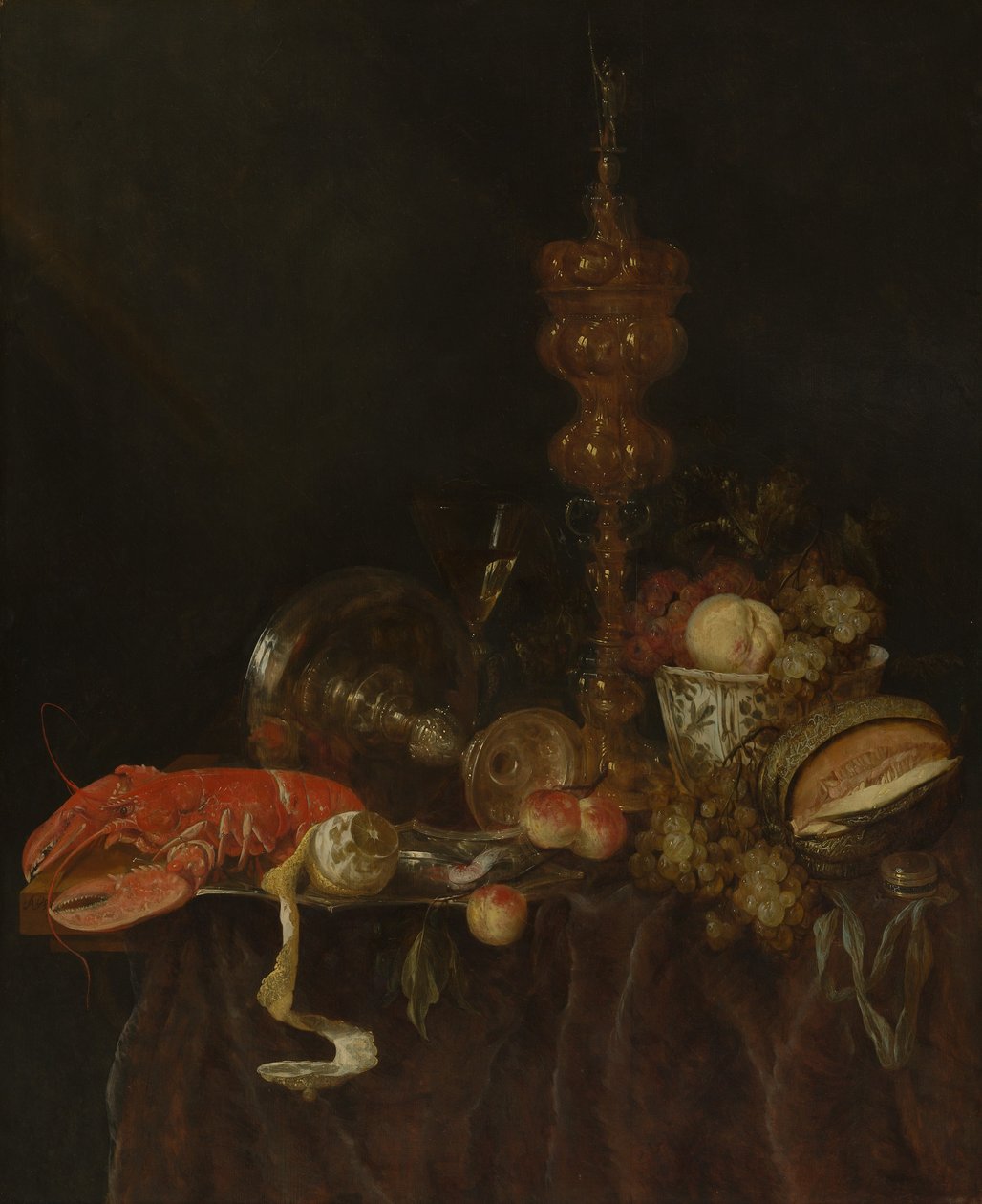 Stilleben med hummer och frukt, troligen tidigt 1650-tal. av Abraham van Beyeren