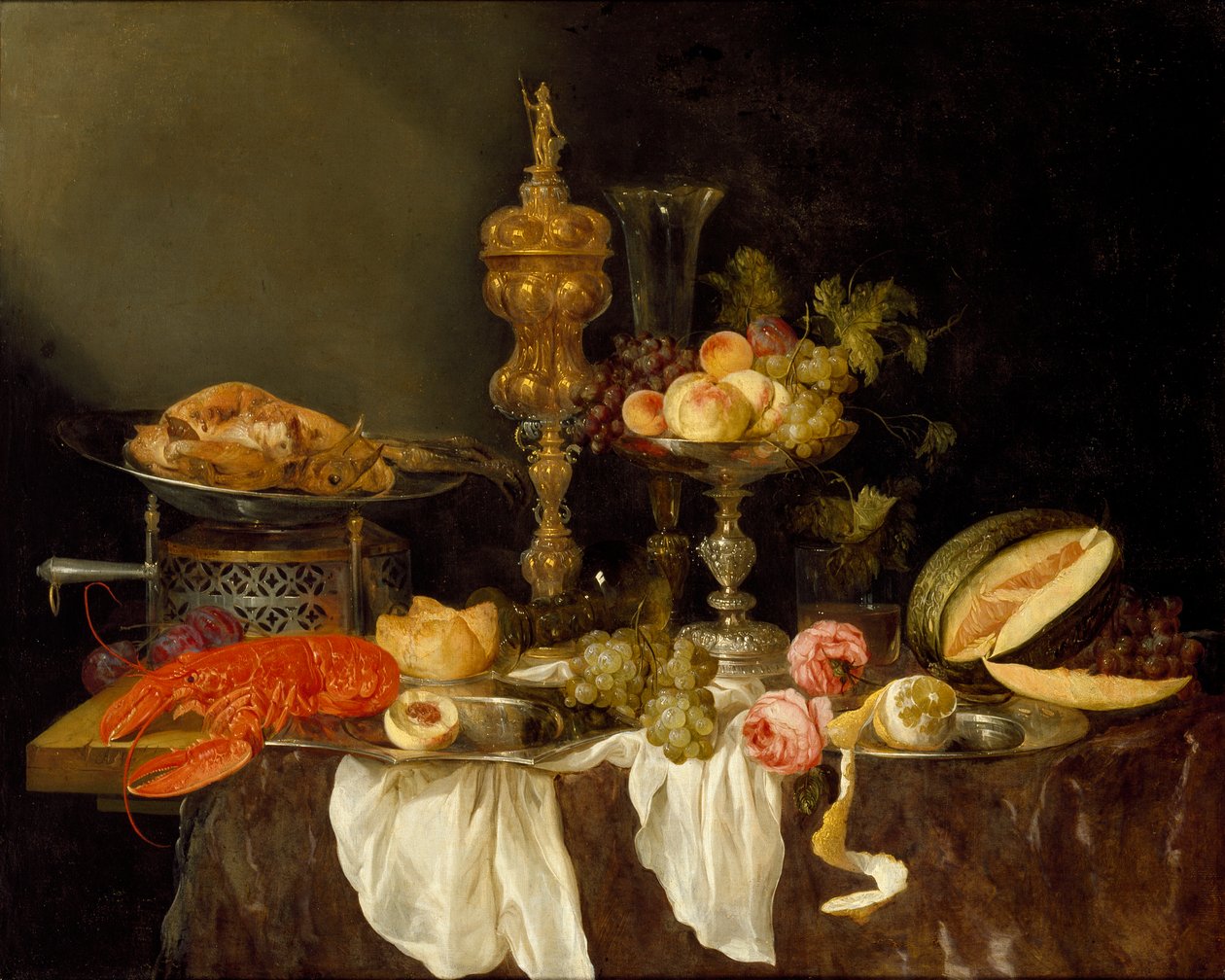 Stilleben med en hummer och Turkiet, c1653 av Abraham van Beyeren