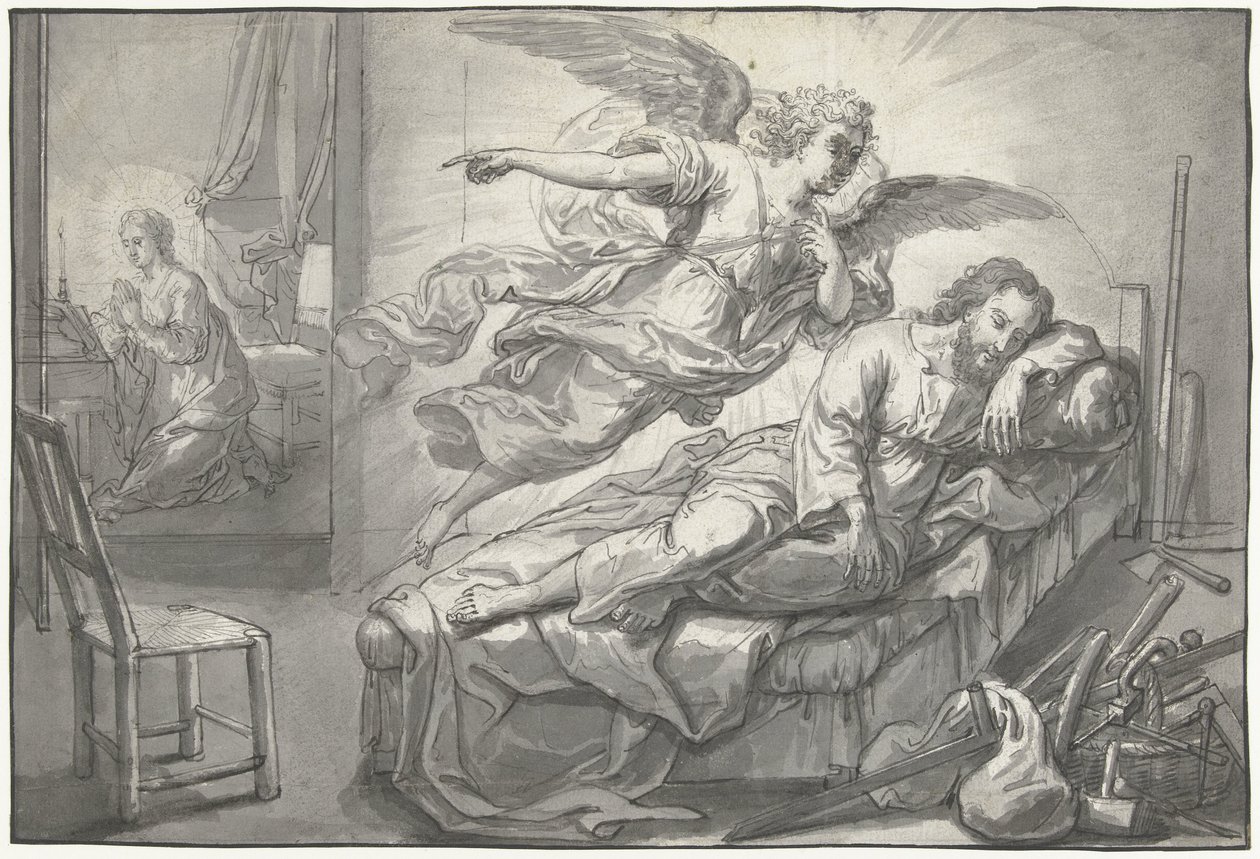 Ängeln visar sig för Josef i en dröm av Abraham van Diepenbeeck