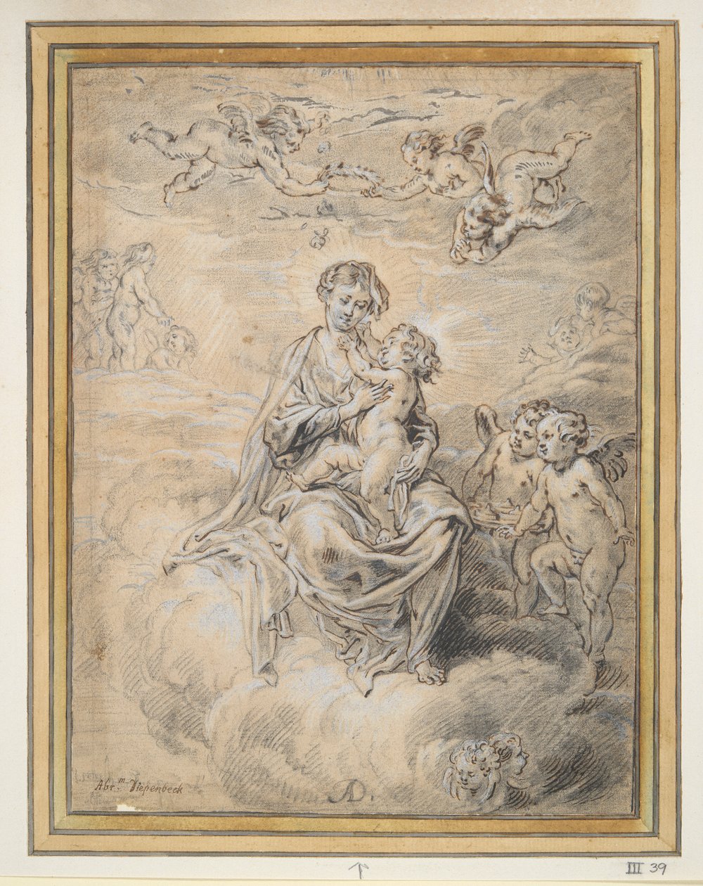 Jungfru och barn i himlen, med Putti av Abraham van Diepenbeeck
