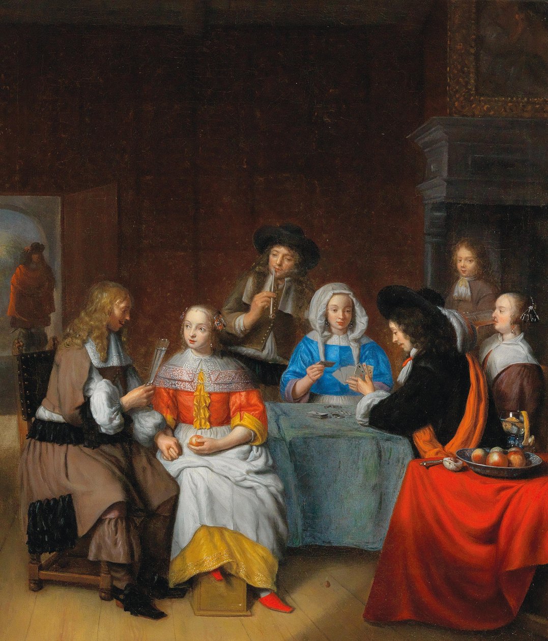 Interiör med ett elegant samhälle som spelar kort, 1660-tal. av Abraham van Dijck