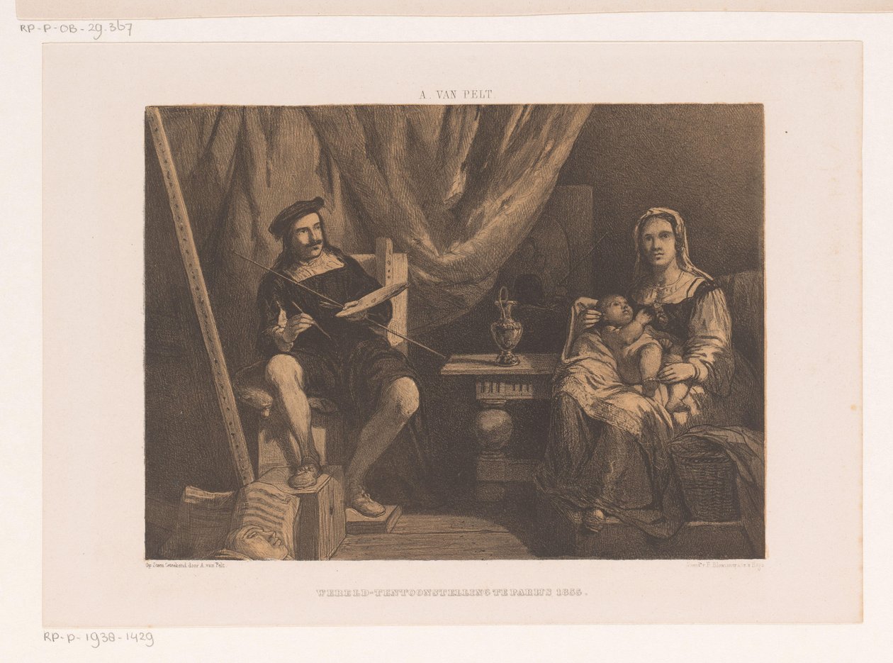 Målare med fru och barn i sin ateljé Världsutställning i Paris 1855 (serietitel) av Abraham van Pelt