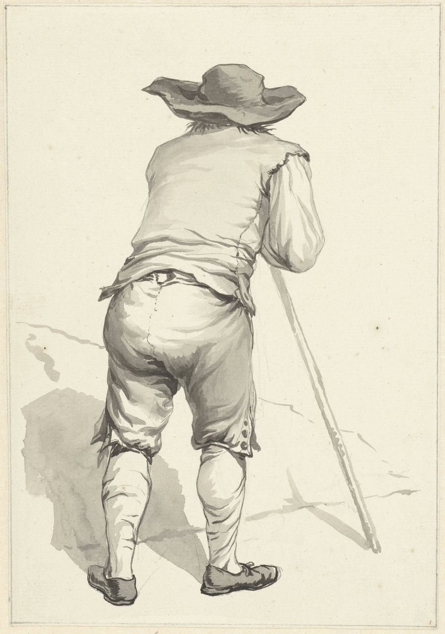 Man framåtlutad på en pinne, sedd bakifrån av Abraham van Strij (I)