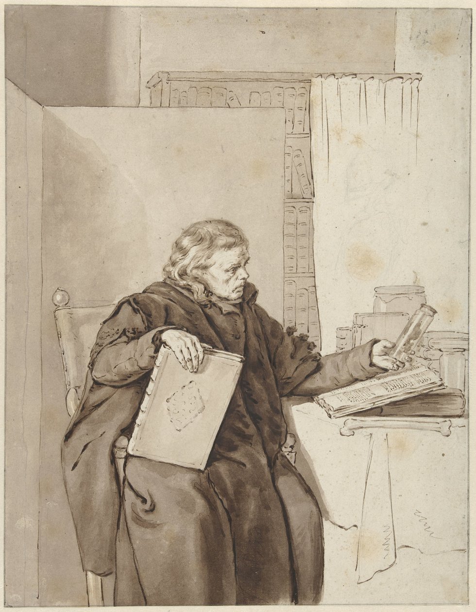 Porträtt av en gammal man i en studie av Abraham van Strij (I)
