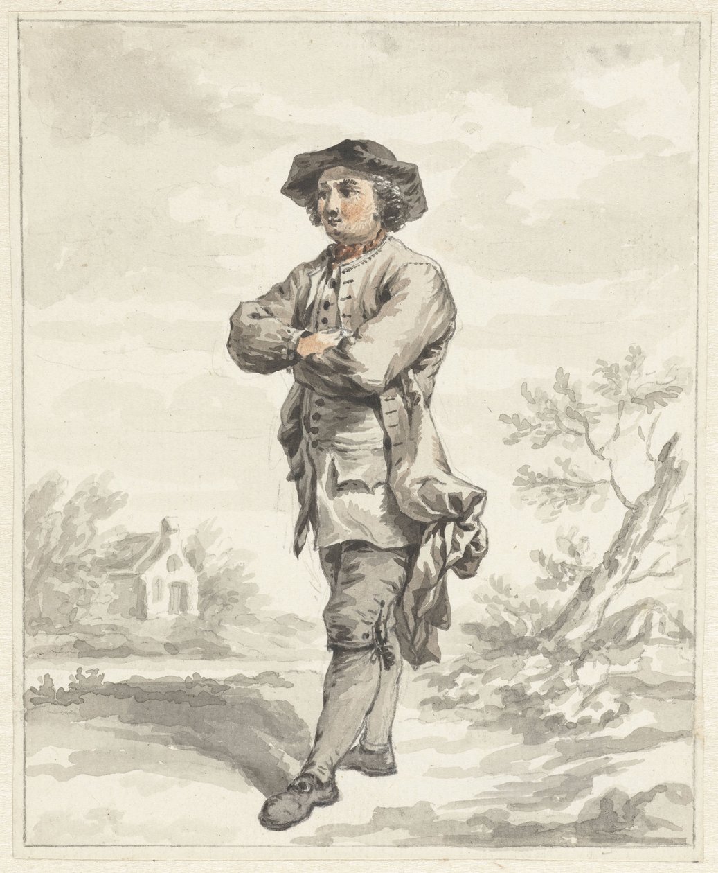 Stående man, armarna i kors, till vänster av Abraham van Strij (I)