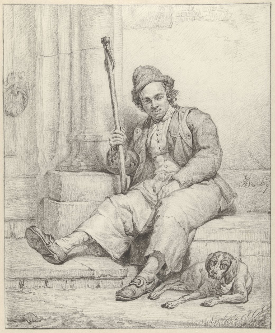 Sittande man med hund av Abraham van Strij (I)