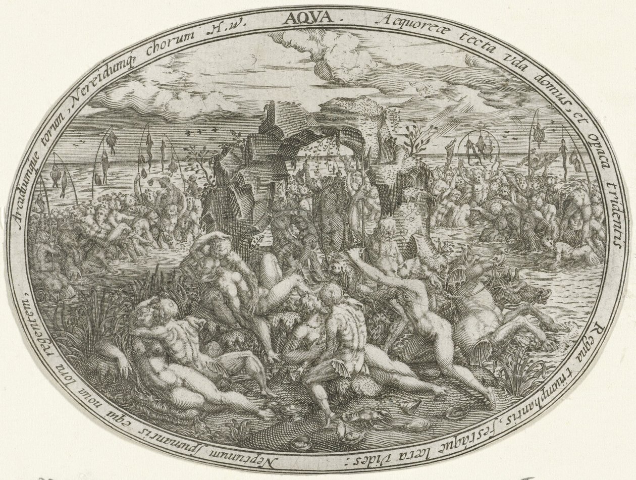Neptunus med Nereids och Tritons: The Element of Water Aqua (titel på objekt) De fyra elementen (serietitel) av Abraham van den Hecken