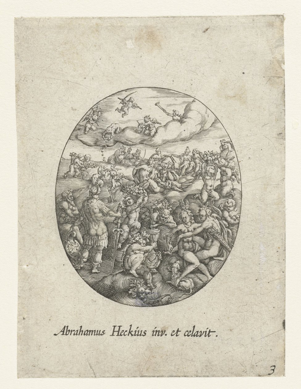 Oval med de olympiska gudarna i molnen Konstbuchlein the goldsmiths official (serietitel) av Abraham van den Hecken