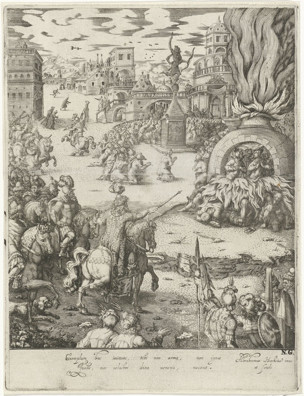 Sadrak, Mesak och Abed-Nego i den brinnande ugnen av Abraham van den Hecken