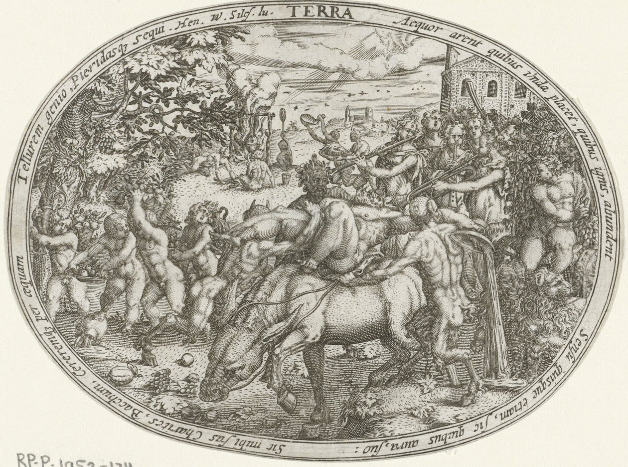 Triumftåg av Bacchus och Silenus: jordens element Terra (titel på objekt) De fyra elementen (serietitel) av Abraham van den Hecken