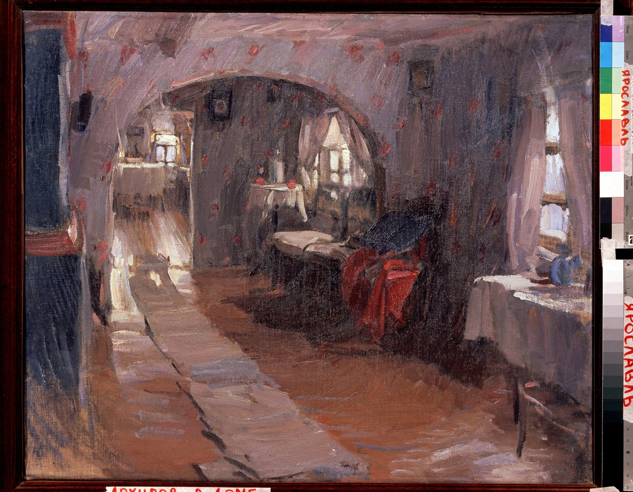 I ett hus på landet. Målning av Abram Yefimovich Arkhipov (1862-1930). Olja på duk, 71,5 x 88 cm av Abram Efimovich Arkhipov