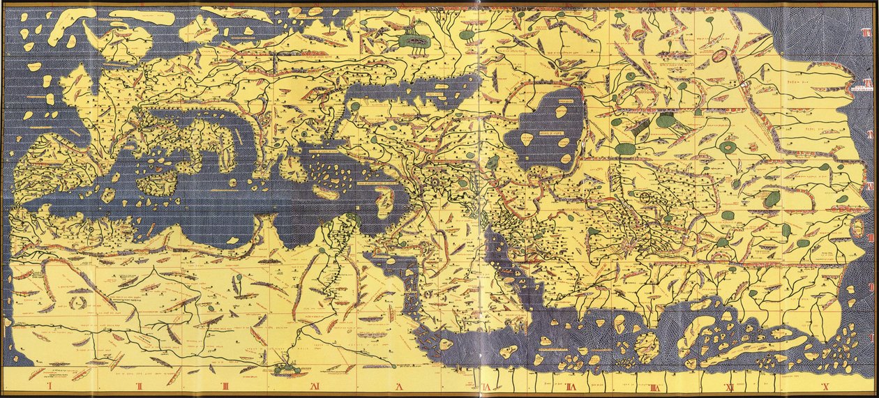 Kopia av "Kitab Rudjdjar" eller "Tabula Rogeriana" från 1154 av Abu Muhammad (after) Al Idrisi or Edrisi