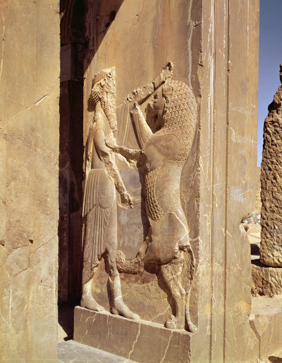 Darius slåss mot lejonet, detalj från den västra ingången till Darius den stores palats av Achaemenid