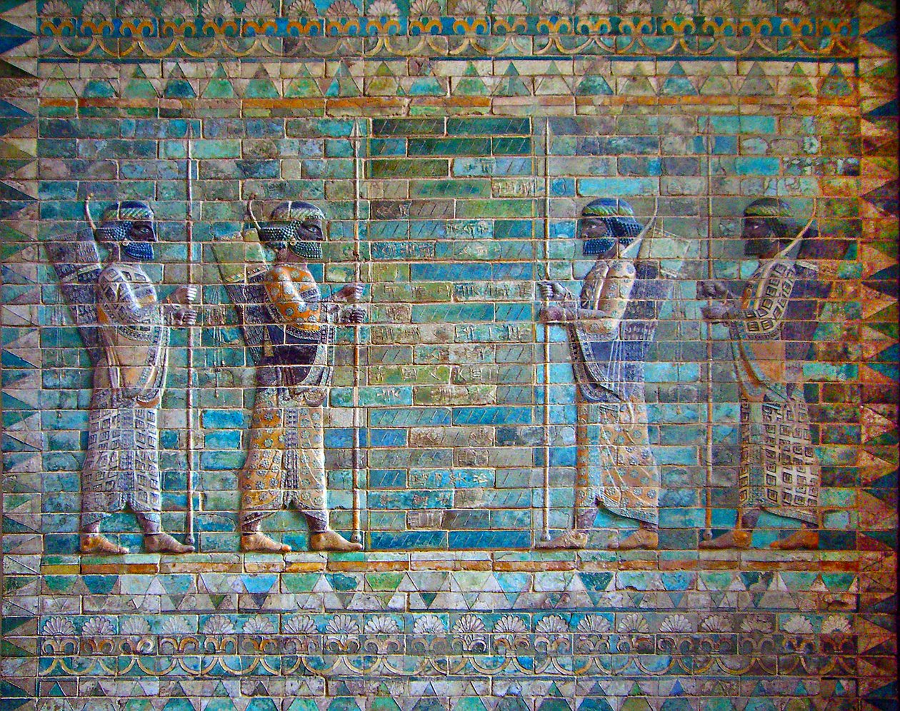 Detalj från fris av bågskyttar, Palace of Darius I, Susa, Iran, c.510 f.Kr. (glaserat tegel) av Achaemenid
