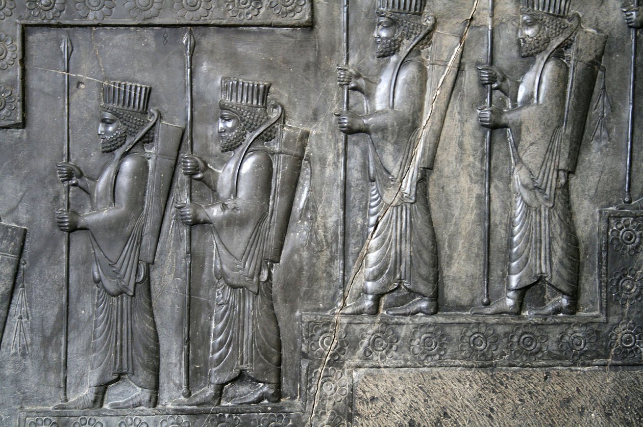Väggsnideri föreställande det kungliga gardet, Tachara, Persepolis, c.6-5th århundradet f.Kr. (grå sten) av Achaemenid