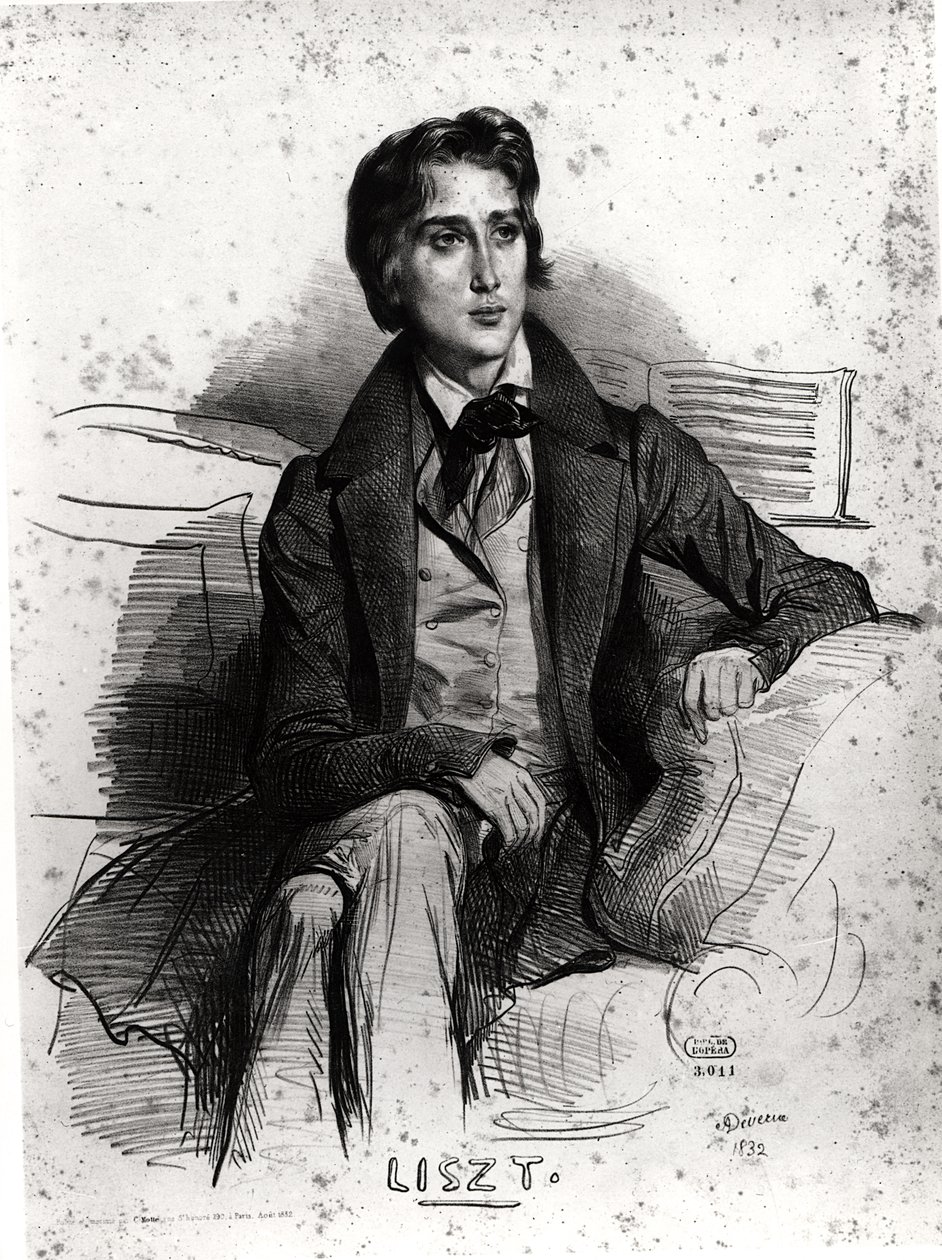 Porträtt av Franz Liszt (1811-86) augusti 1832 av Achille Devéria