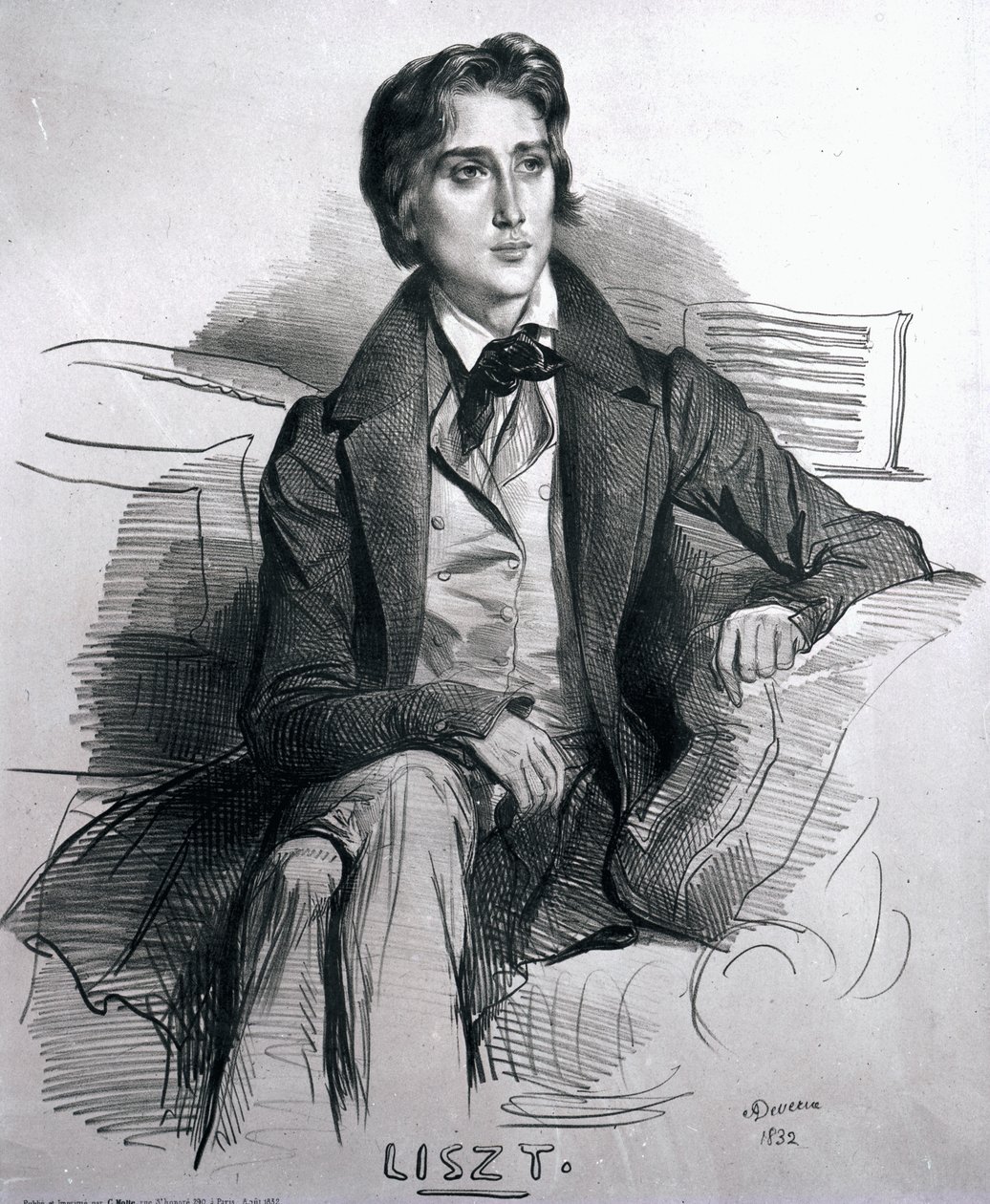 Porträtt av Franz Liszt (1811-86) augusti 1832 av Achille Devéria
