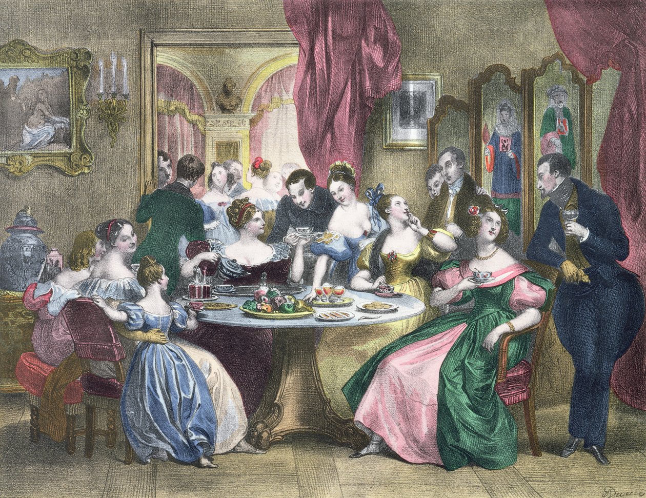 Te i det höga samhället i Frankrike, ca. 1840 av Achille Devéria