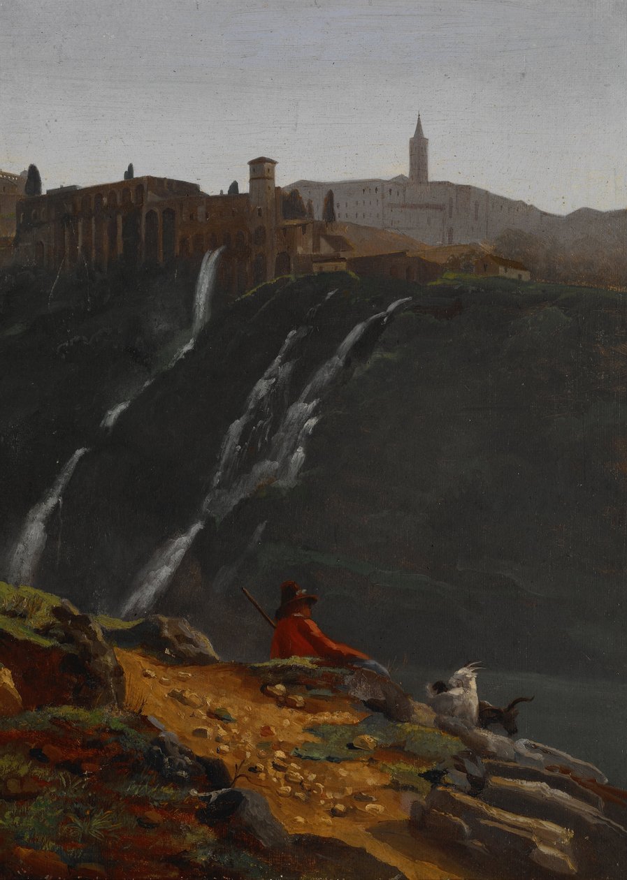 Goatherd Opposite the Falls of Tivoli av Achille Etna Michallon