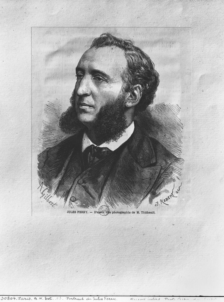 Porträtt av Jules Ferry (1832-93) graverad av J. Robert från ett fotografi av M. Thiebault av Achille Isidore Gilbert