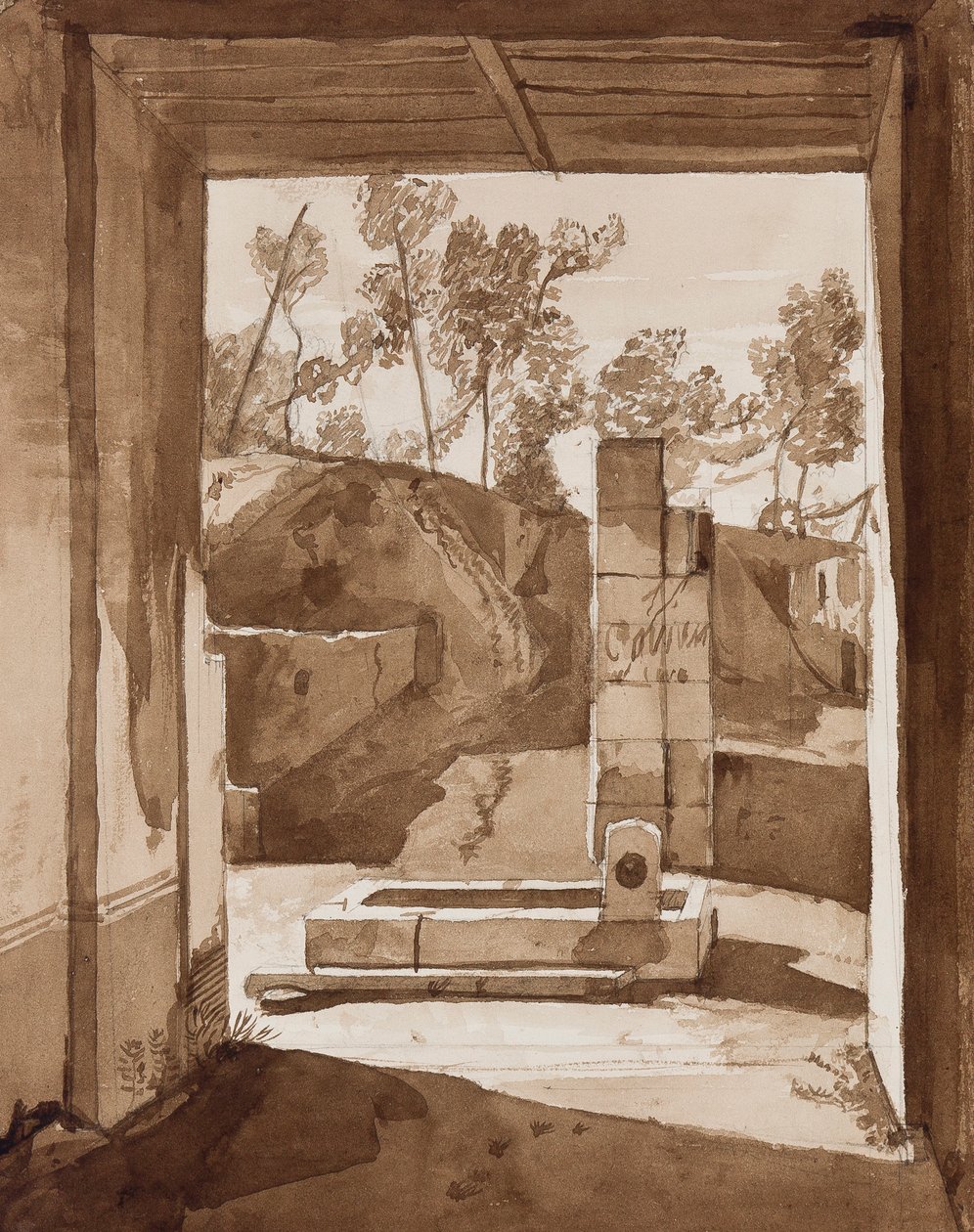 Pompeji, med tillägg av en Borbone-pupill (penna och sepia tvättar på papper) av Achille Vianelli