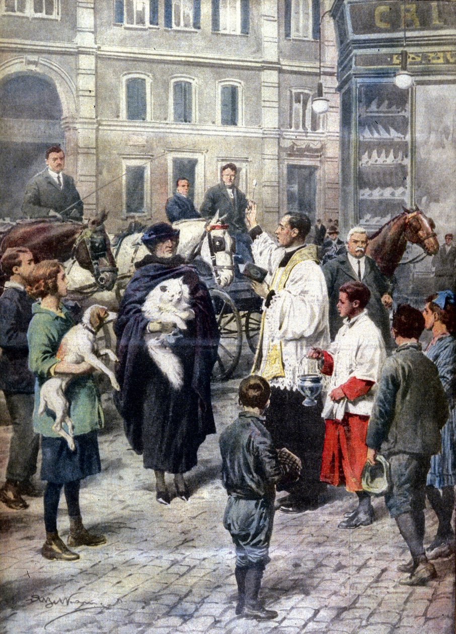 En märklig och gammal romersk tradition: välsignelsen av djuren som fördes framför kyrkan San Antonio all