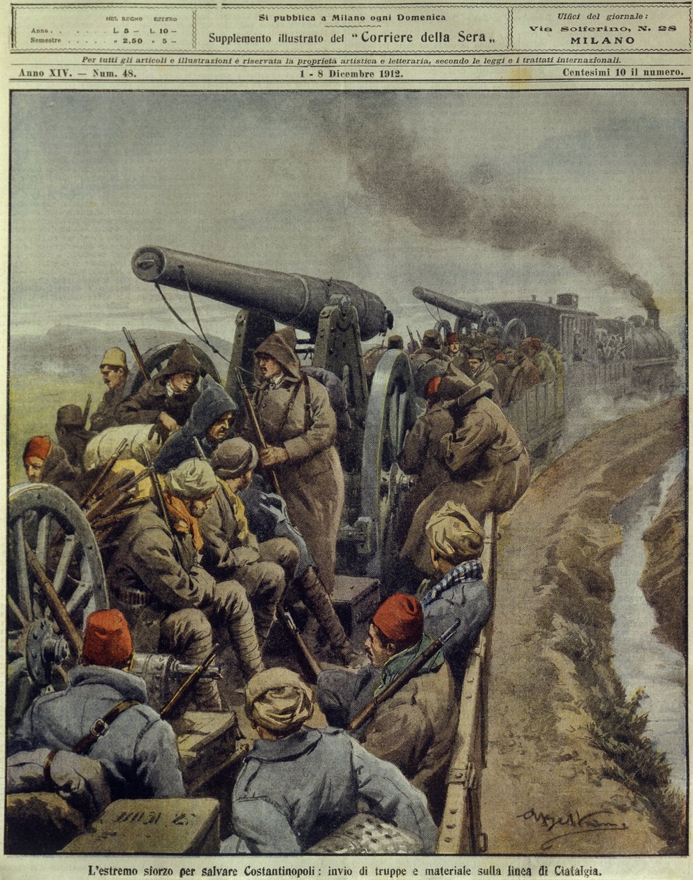 Balkankrigen (1912-1913), Sista försöket att rädda Konstantinopel som skickade trupper och varor till Ciafaldalinjen, 1 december av Achille Beltrame