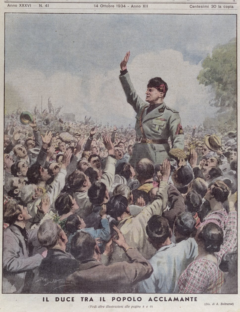 Benito Mussolini (1883-1945) hyllad av folket, från 