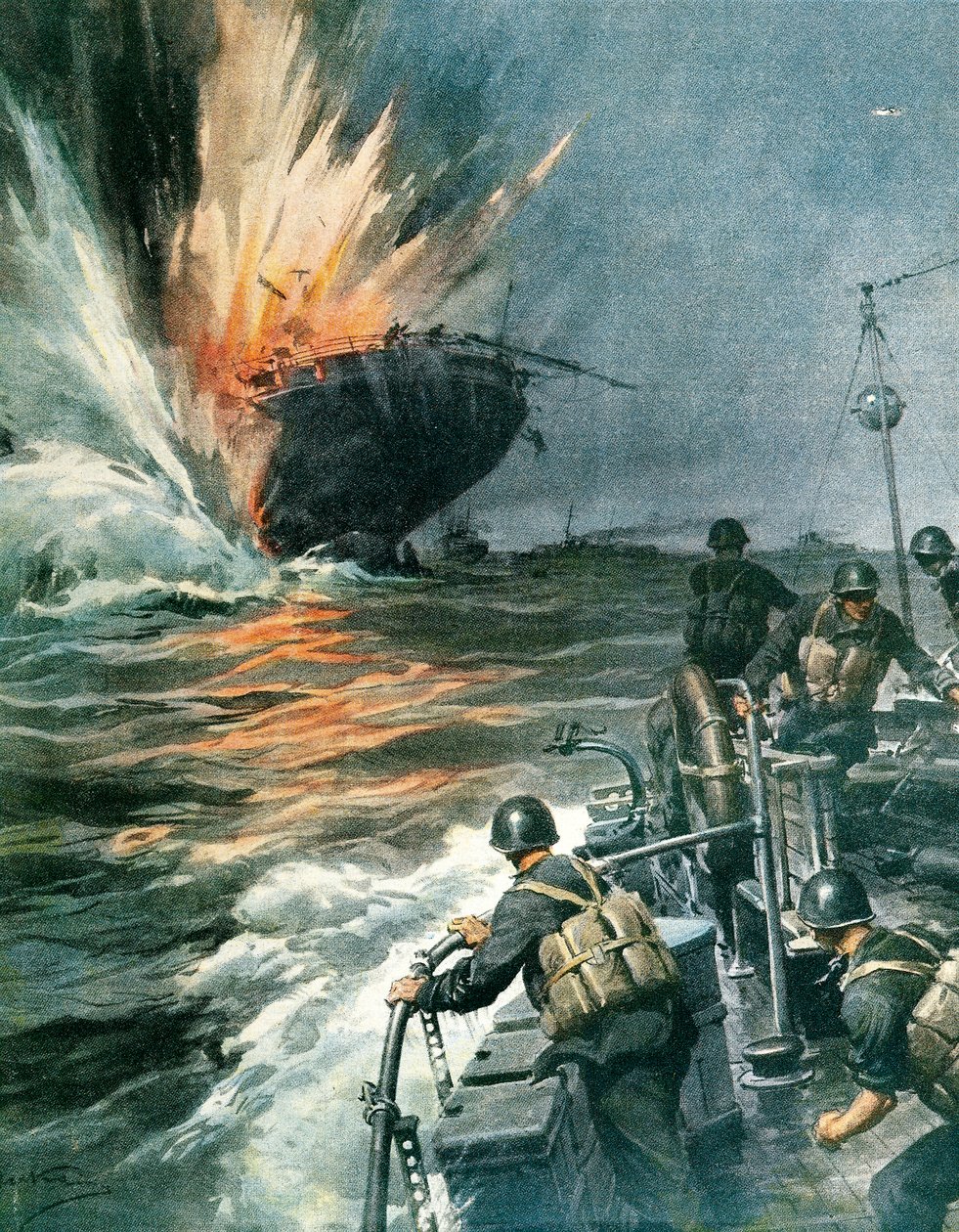 Brittiskt handelsfartyg sänkt av italienska MAS i Medelhavet, 3 augusti av Achille Beltrame