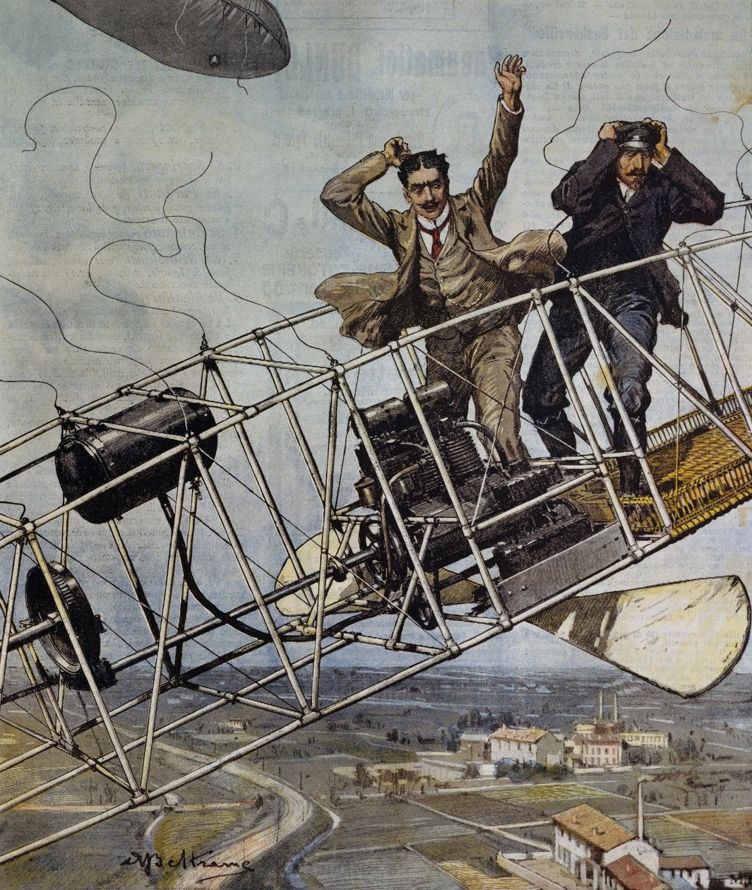 Katastrof för luftskeppet De Bradski nära Paris, Frankrike, illustration av Achille Beltrame för La Domenica del Corriere, 26 oktober av Achille Beltrame