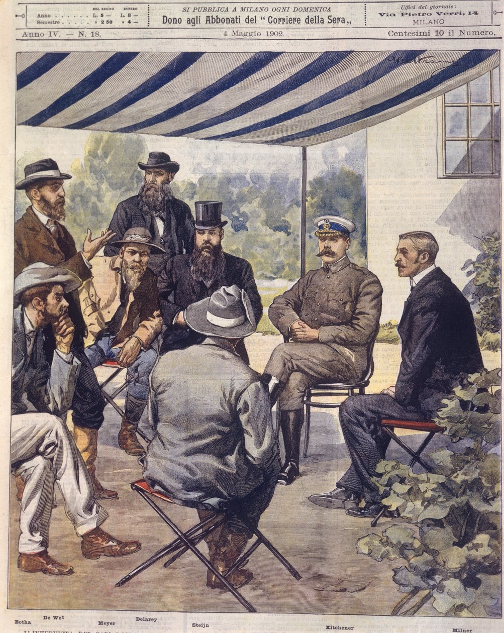 Omslagsillustration av förhandlingar om fredsavtal under anglo-zulu- och anglo-boerkrigen 1850-1902 av Achille Beltrame
