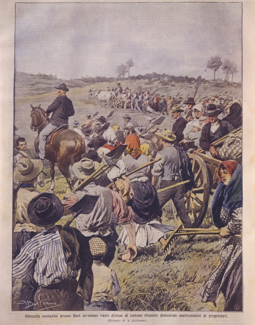 Omslagsillustration av ockupationen av Latifundia; Apulien, Italien av Achille Beltrame