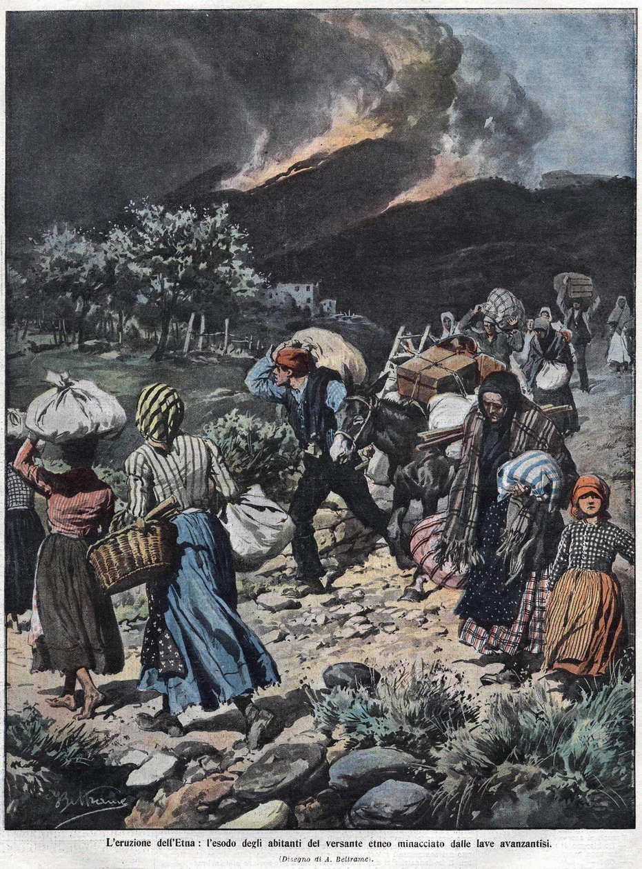 Etnas utbrott 1910. Illustration av Achilles Beltrame. av Achille Beltrame