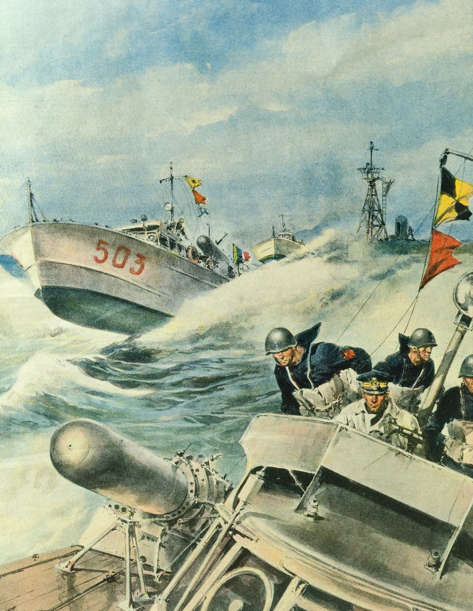 Snabba italienska flottans motorbåtar patrullerar området i Medelhavet, 12 september av Achille Beltrame