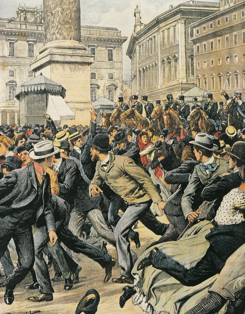 Allmän arbetarstrejk i Rom, av Achille Beltrame, illustration, illustratör Achille Beltrame (1871-1945), från La Domenica del Corriere av Achille Beltrame
