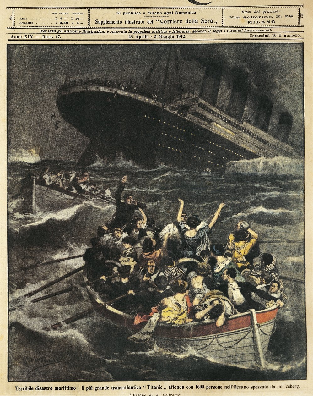 Storbritannien, förlisning av passagerarfartyget Titanic av Achille Beltrame
