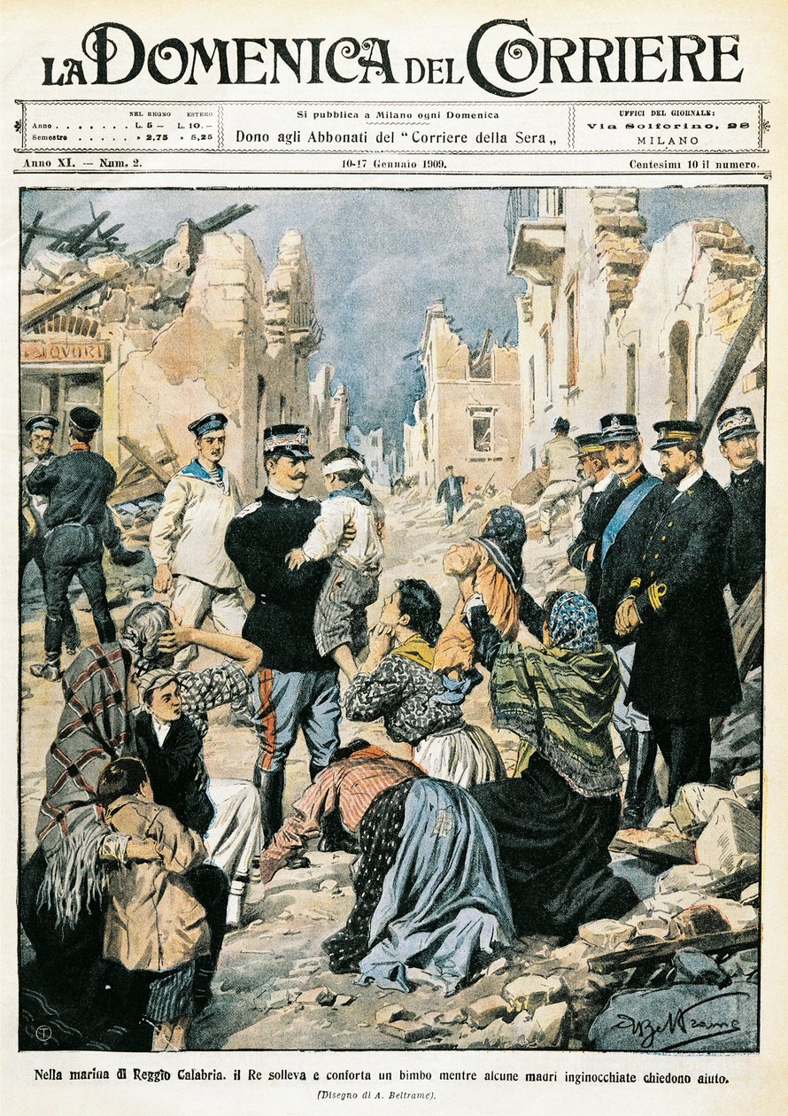 Italien, Milano, kung av Italien besöker Reggio Calabria av Achille Beltrame