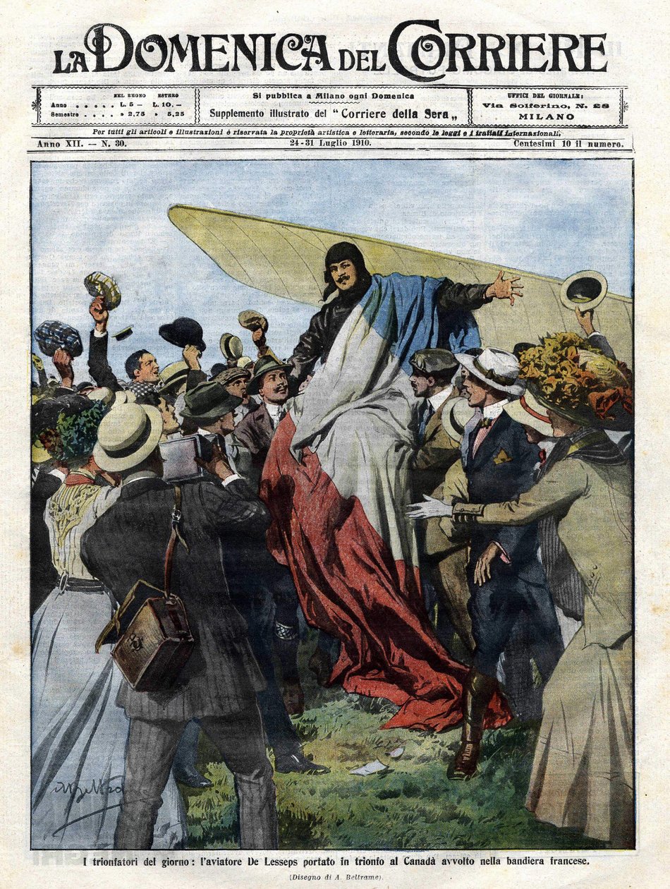 Jacques de Lesseps (1883-1927) vid sin ankomst till Kanada 1910. Illustration av Achille Beltrame för "Domenica del Corriere" den 24 juli av Achille Beltrame