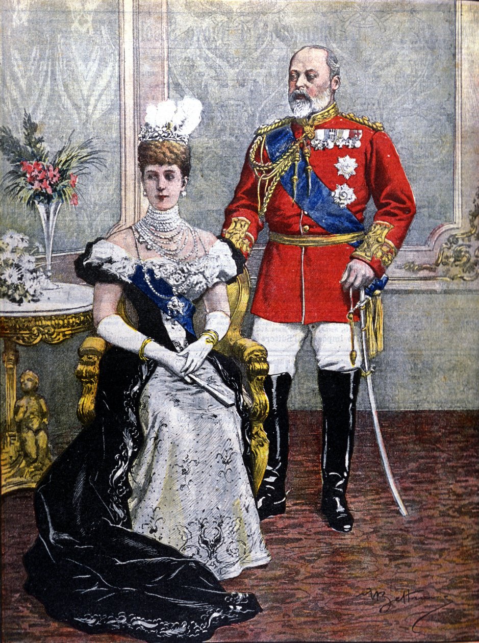Kung Edward VII av England (1841-1910) med drottning Alexandra 1902 illustration av Achilles Beltrame av Achille Beltrame