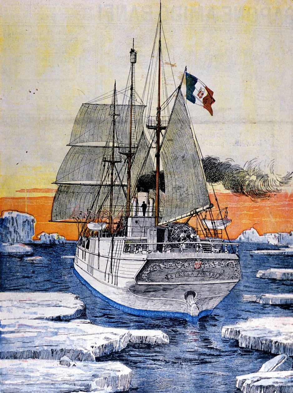 Polarexpeditionen av Ludvig av Savojen, hertig av Abruzzo: båten Stella polare i isen. Illustration från ett fotografi. Domenica del Corriere. 1899. av Achille Beltrame