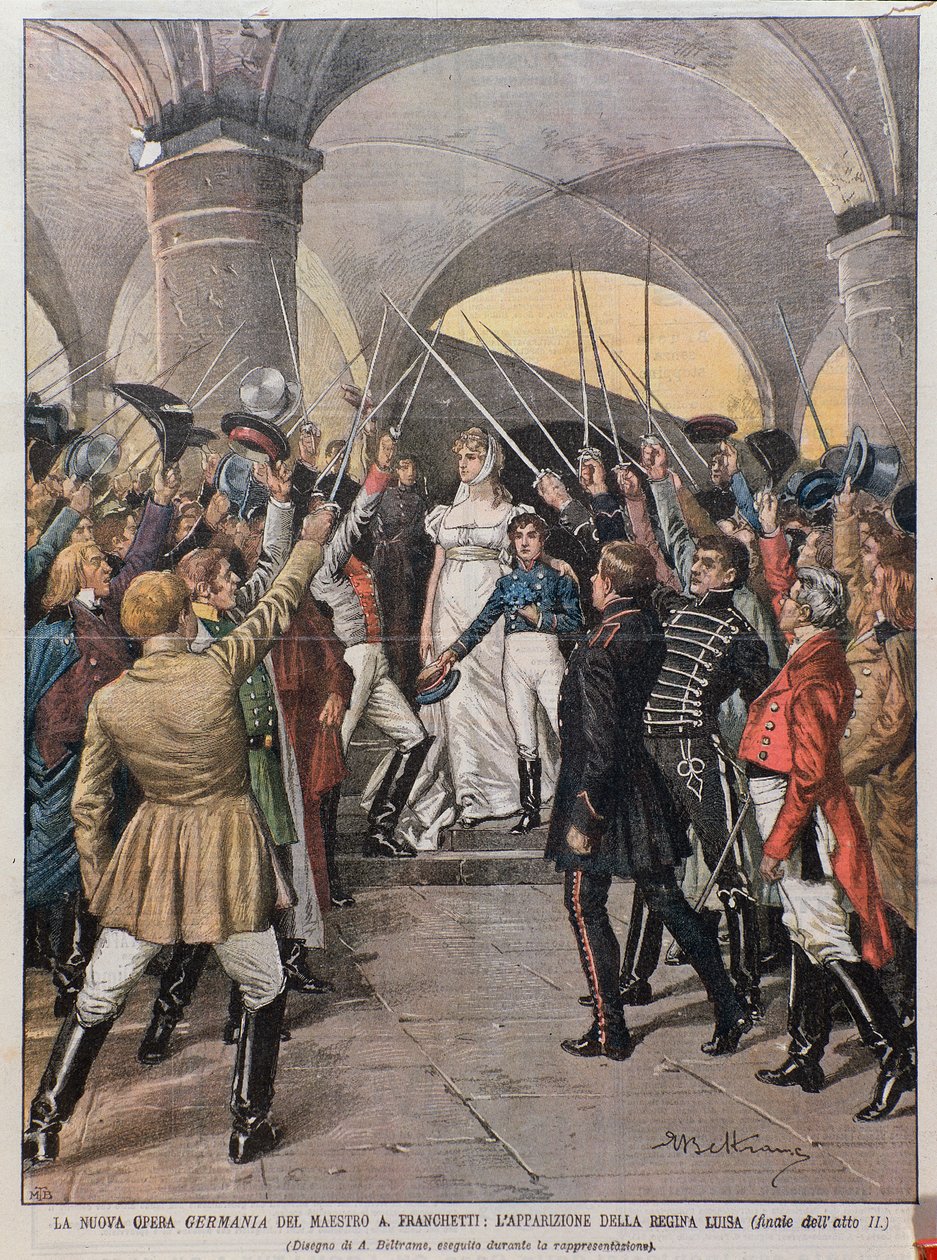 Framförande av operan Germania av Alberto Franchetti (1860-1942) på Teatro alla Scala i Milano 1902 av Achille Beltrame