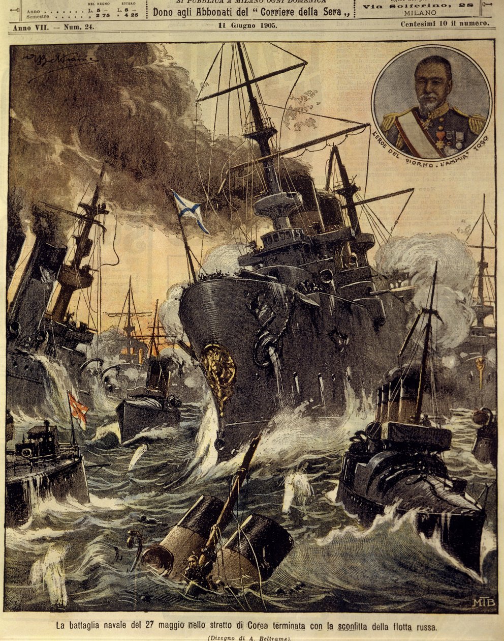 Rysk-japanska kriget (1904-1905), sjöslag i Koreasundet som slutade med den ryska flottans nederlag, 11 juni av Achille Beltrame