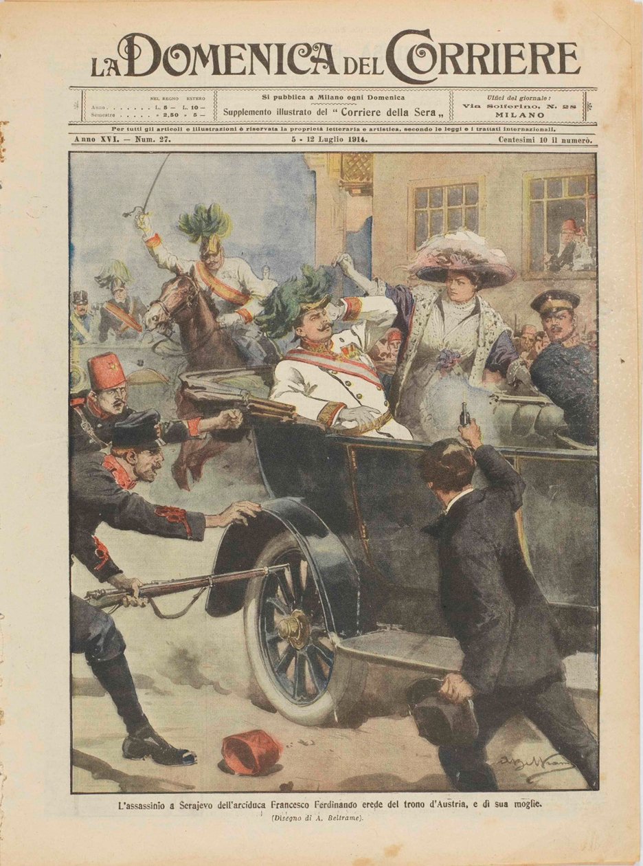 Mordet på ärkehertig Franz Ferdinand av Österrike och hans hustru i Sarajevo, 28 juni 1914. av Achille Beltrame
