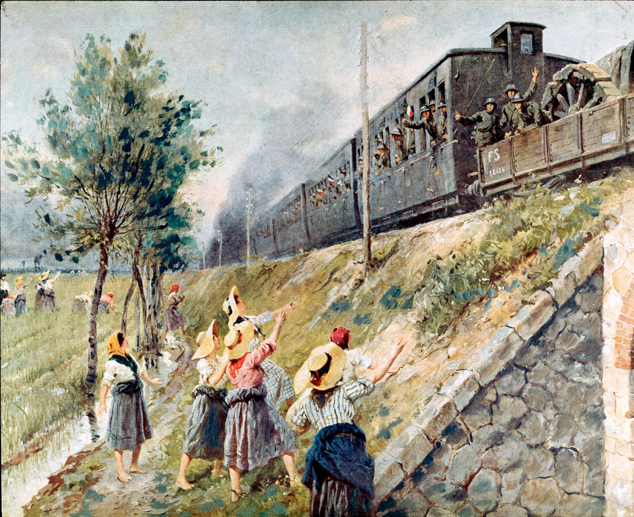 Passagen av den italienska militärtågmålningen av Achille Beltrame (1871-1945) Milano, Museet för samtida historia av Achille Beltrame