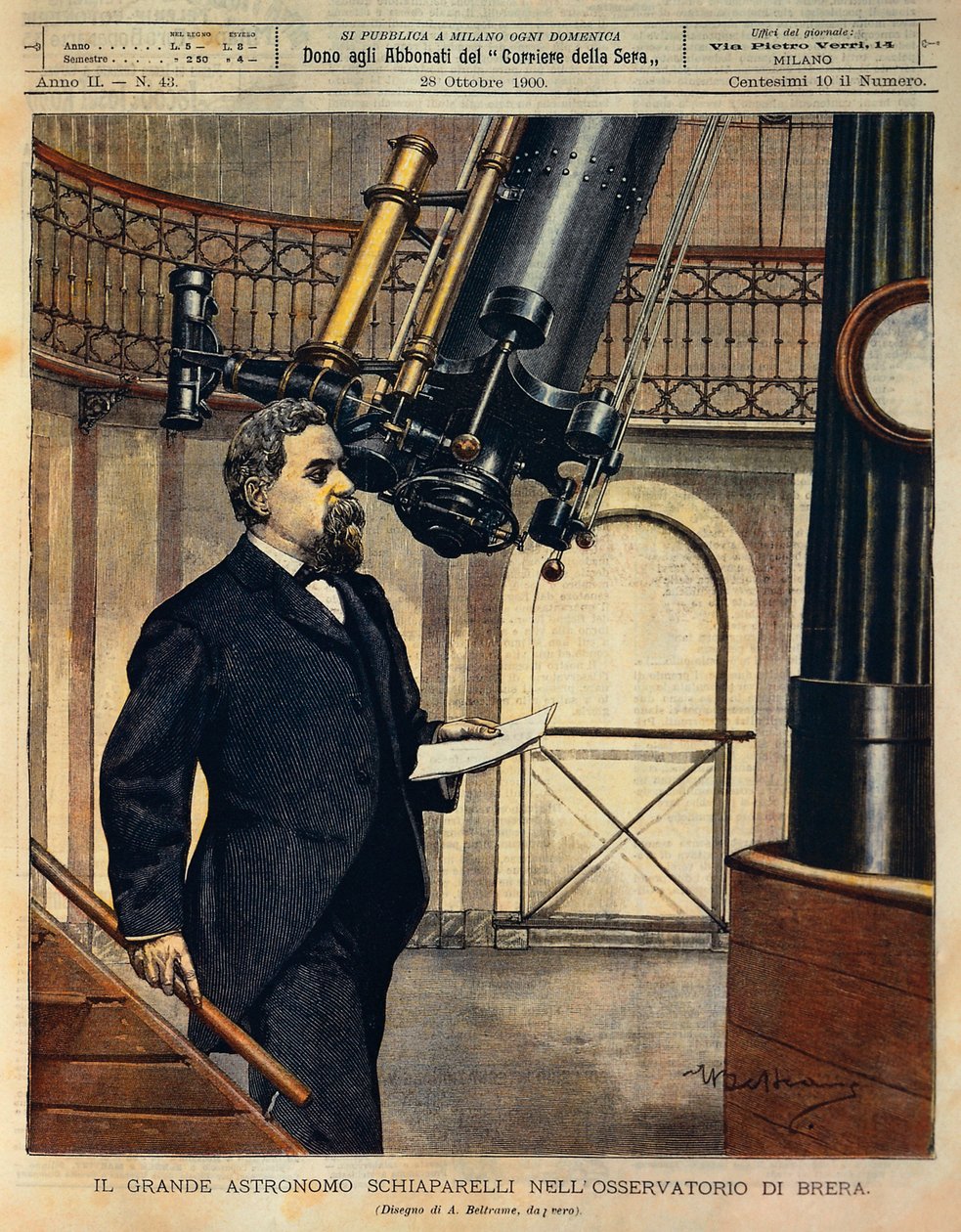 Astronomen Schiaparelli (1835-1910) i Brera-observatoriet, illustration av Achille Beltrame (1871-1945), från La Domenica del Corriere, 28 oktober av Achille Beltrame