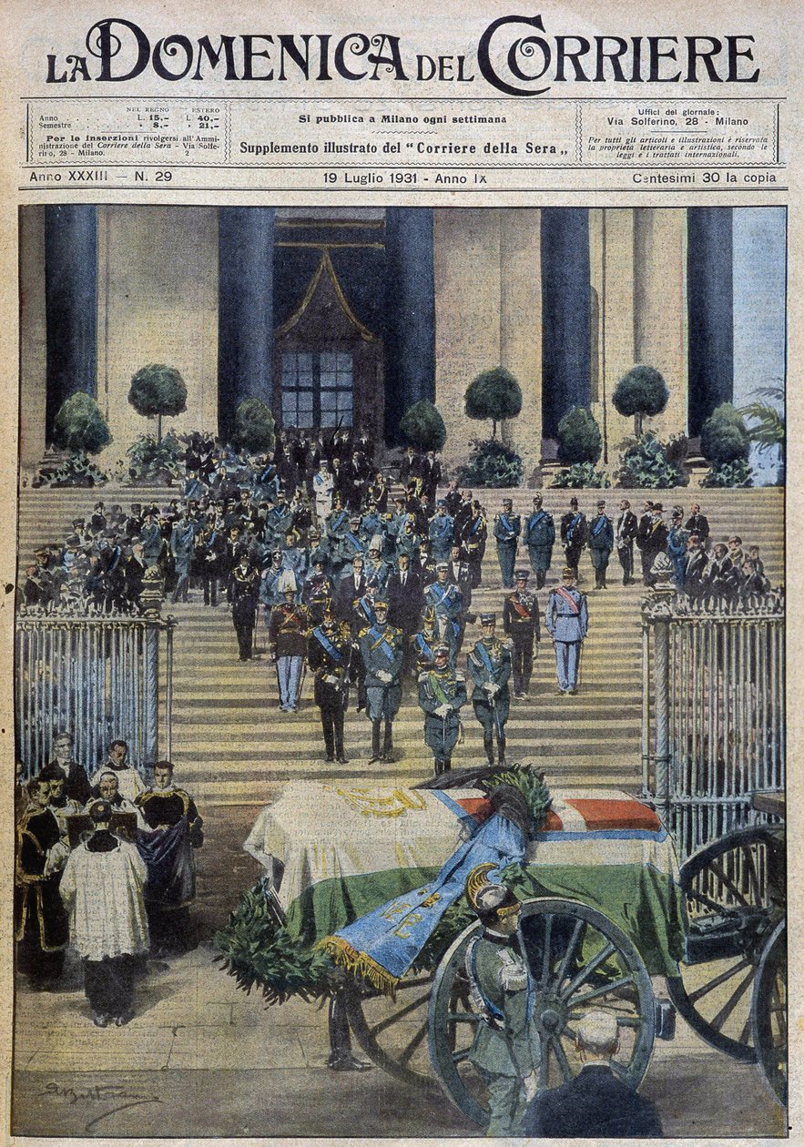 Välsignelsen av de jordiska kvarlevorna av hertigen av Aosta i Turin, efter att begravningståget korsade hela staden - dess. de A. Beltrame i "" la Domenica del Corriere"" av 1931-07-19 av Achille Beltrame