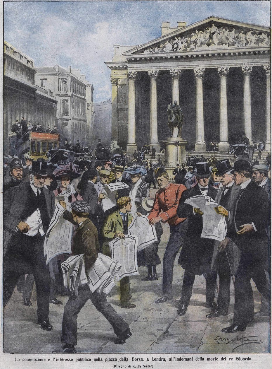 Dagen efter kung Edward VII:s död, dagen efter kung Edward VII:s död. Illustration av Achille Beltrame. maj 1910. av Achille Beltrame