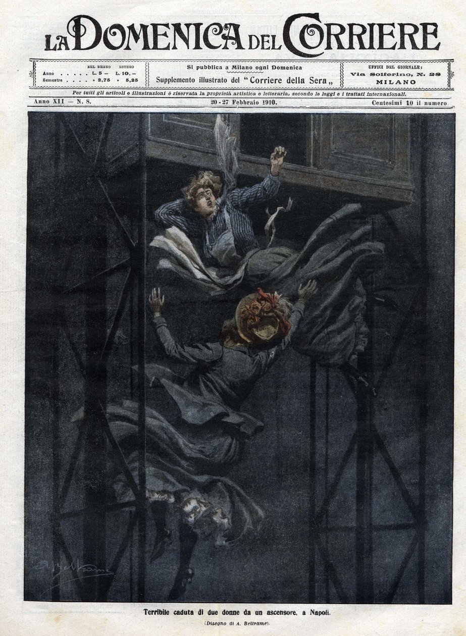 Två kvinnor föll från en hiss i Neapel 1910. av Achille Beltrame
