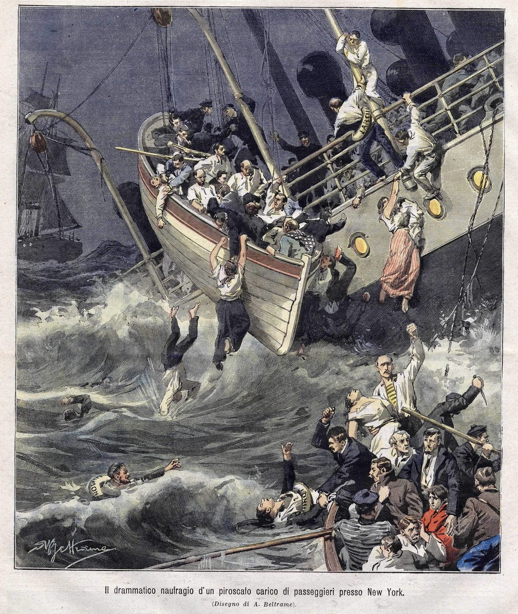 Vraket av Larchmont-båten utanför New York i februari 1907 av Achille Beltrame