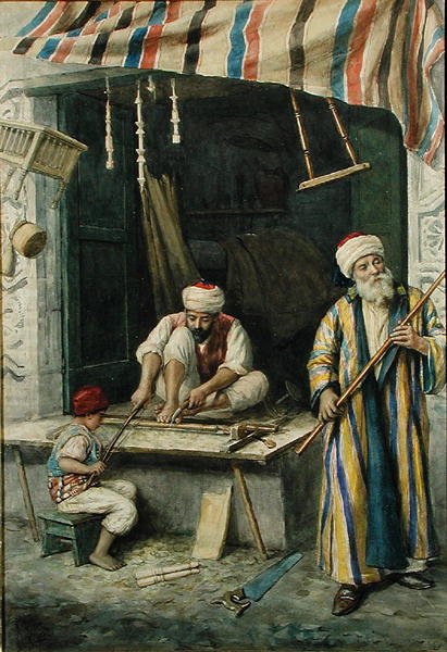 Arab Carpenters, ca 1875 (akvarell på papper) av Achille Buzzi